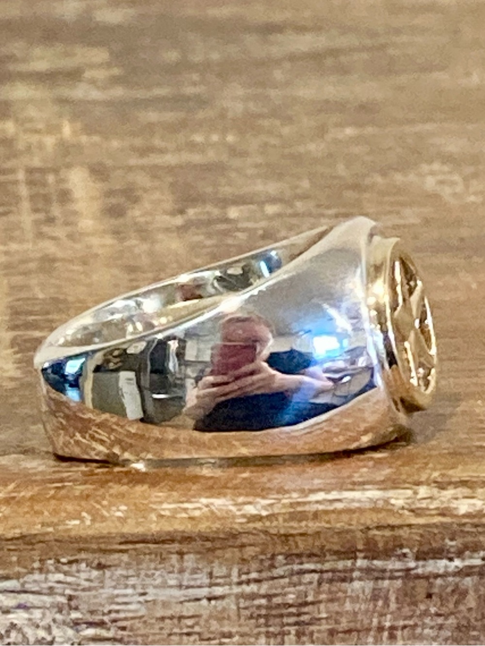 Sterling Silver & 14K Gold Lone Star Signet Ring Size 9.25 19 Grams - Picture 6 of 17